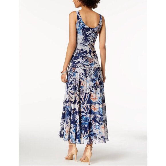 Jones Tropical Palm Print Chiffon Tiered Maxi Dress Size 22W 3X Plus Sz Summer - Picture 4 of 11